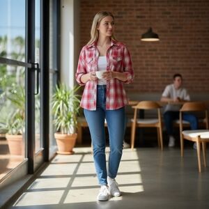 Cumberland Outfitters Pearl Snap Western Cowgirl Farm Shirt Sz L
